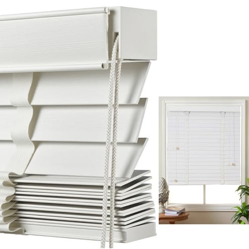 Persianas Venecianas De Madera, Láminas De 50 Mm, 33 159cm De Ancho Persianas Horizontales De Lamas, Persianas Venecianas Naturales para Cocina, Oficina, Baño(Blanco)
