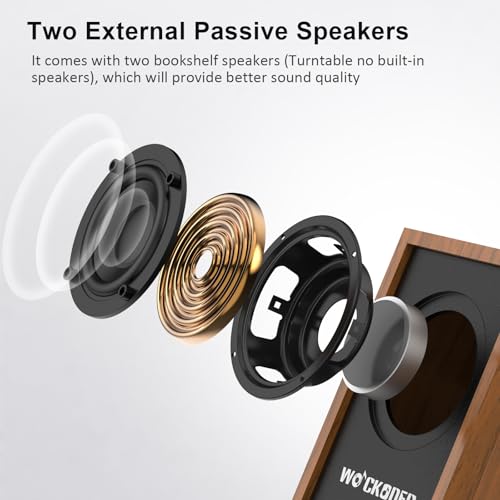Image of Record Player with External Bookshelf Speakers Belt-Drive Vintage Turntable for Vinyl Records Passive Dual Stereo Speakers LP Players 3 Speed Wireless AUX Headphone Input Auto Stop Retro Brown Wooden