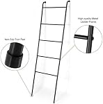 Towel Blanket Ladder Black Metal Blanket Ladder Holder Industrial 5 Tier Wall Leaning Ladder Rack for Bathroom Living Room Laundry Room (Matte Black)
