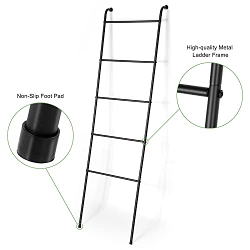 Towel Blanket Ladder Black Metal Blanket Ladder Holder Industrial 5 Tier Wall Leaning Ladder Rack For Bathroom Living Room Laundry Room (Matte Black) #TOP3