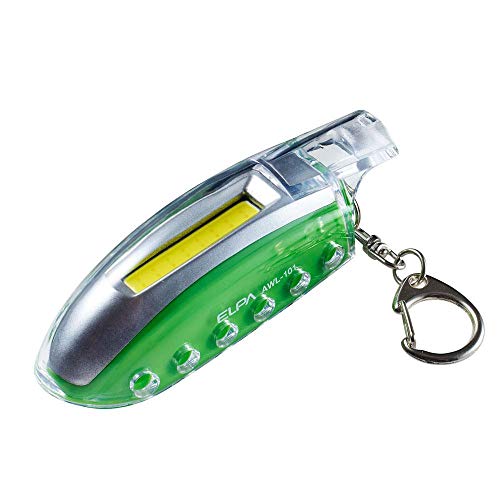 ELPA(エルパ) ホイッスル付LEDライト AWL-101(G) グリーン 約幅29×高さ91×奥行27mm(キーホルダー除く、最大値)