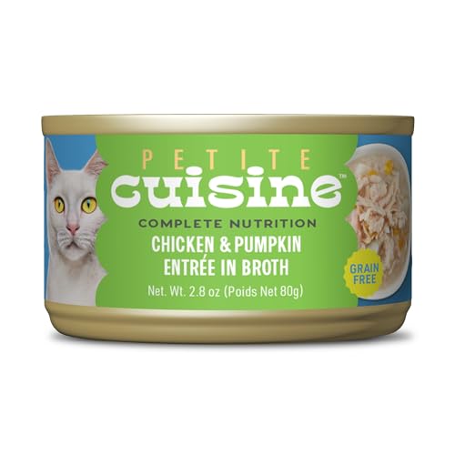 PETITE CUISINE Whole Foods Wet Cat Food, Chicken & Pumpkin Entree in Broth, 2.8 oz. Can (24 Count)