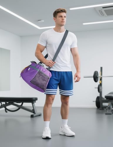 Image of SKYSPER Gym Bag for Men & Women with Shoe Compartment, Carry-on Gym Duffle Bag for Travel and Sports, Workout Overnight Bag with Large Wet Pocket, Purple
