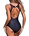 Holipick Women High Neck One Piece Swimsuits Mesh Bathing Suits Open Back Slimming Swimwear for Teen Girls Black M