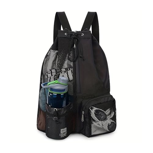Yiortbe Mochila de playa ultraligera y plegable de malla. Bolsa de natación con cordón ajustable. Bolsa deportiva unisex impermeable, ideal para playa, ciclismo y natación. Negra.