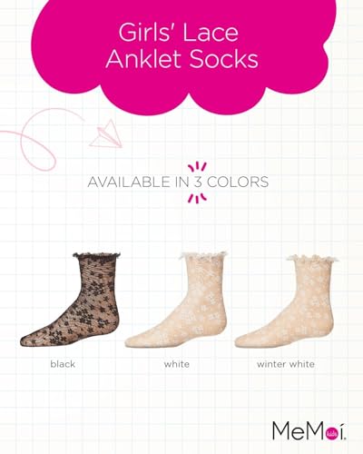 MeMoi Girls Lace-Trim Lettuce-Edge Floral Net Ankle Sock2