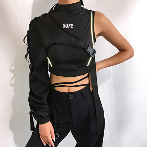 Women Sexy One Shoulder Adjustable Buckle Crop Tops - Reflective Festival Rave Form Fitting Shrugs2