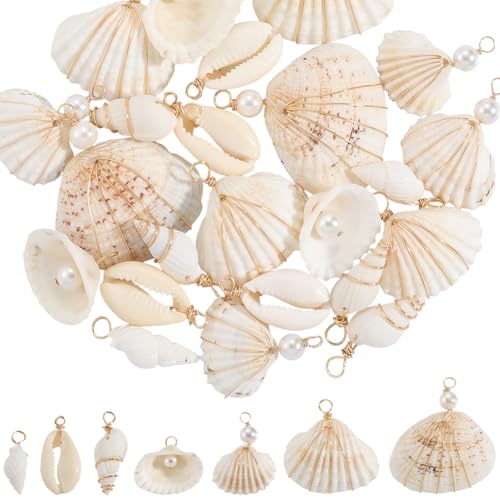 Breloques coquillages blancs pour bijoux d'été conque et perle
