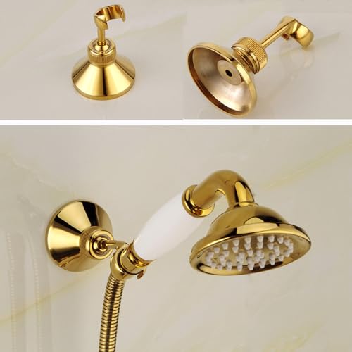 Mitigeur de douche rétro double levier pour baignoire or noir mural - 2