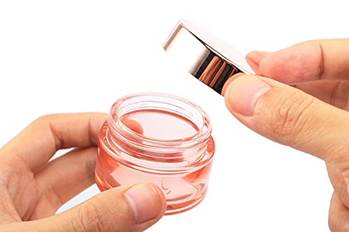 Furnido 4 Pack,1 oz/30ml Pink Glass Face Cream Jar Pot,Empty Thick Glass Cosmetic Cream Jar Container With Rose-Golden Cover,Inner Liners for Moisturizer,Eyeshadow,Makeup Emulsion2