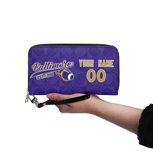 Custom Sports Team Zip Organizer Wallet-Personalized PU Leather Wristlet Wallet with Name Number,Multi-Card Slots,Wrist Strap,Fan Gift for Men Women.3