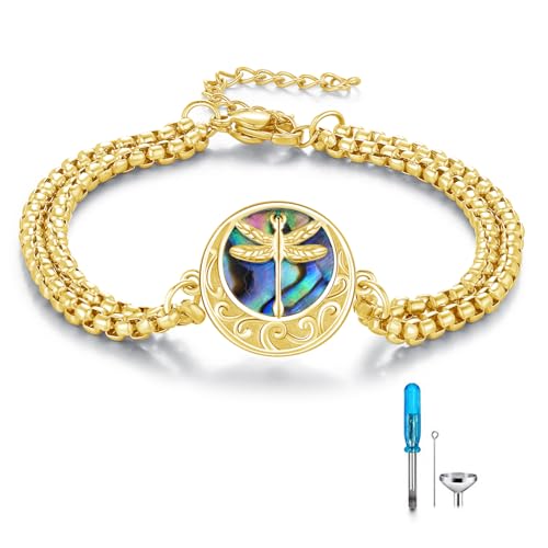 TUGHRA Coin Ashes Bracelet for Women Cremation Jewelry Butterfly Dragonfly Urn Bracelet for Ashes 925 Sterling Silver Memorial Gifts Keepsake Locket