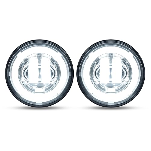 ALMULOO LED Motorcycle Fog Lights Compatible with 1994-Up Harley Road King Street Glide Electra Glide FLHX FLHXXX Models Pair Clear Lens & Chrome Housing Plastic Auxiliary Fog Lamps