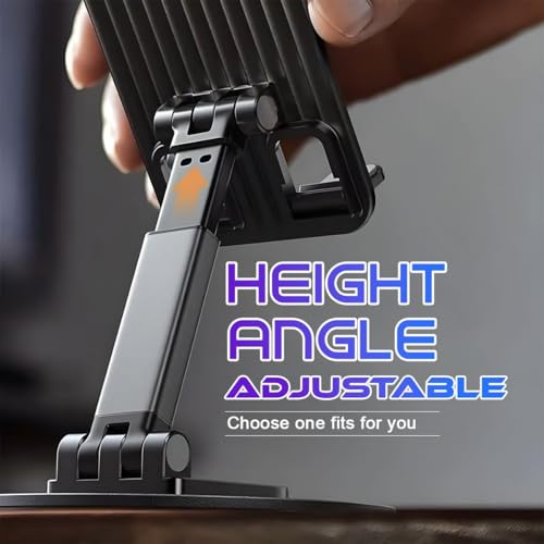 Image of WALLVIEW TECH Mobile Phone Stand 360 Rotation Height and Angle Adjustable Cell Phone Stand for Desk Office Foldable Desktop Phone Holder for Smartphone 4-10'' Tablet Holder (Black)