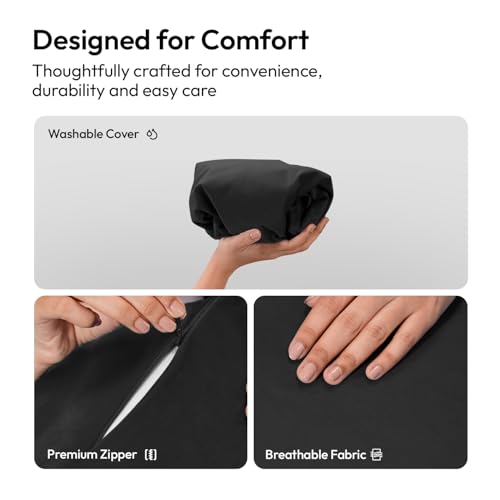 Image of Frido Wedge Plus Cushion Cover | Ultrasoft, Breathable & Cool Pillow Cover | Aesthetic Pillow Cover for Home | Durable & Machine Washable | Black