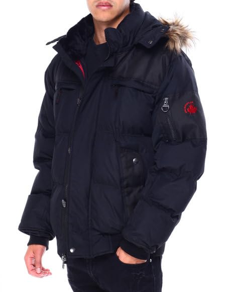 Milano Mens Bomber Jacket Waterproof Puffer Coat with Removable Hood and Faux Fur Trim2