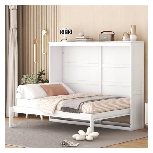 Tiiiopkvvv Bett in voller Größe, zusammenklappbar, verstecktes schlichtes Design, kann in einen Schrank gefaltet werden, kein Boxspringbett erforderlich, rutschfest (Weiß, Einheitsgröße)