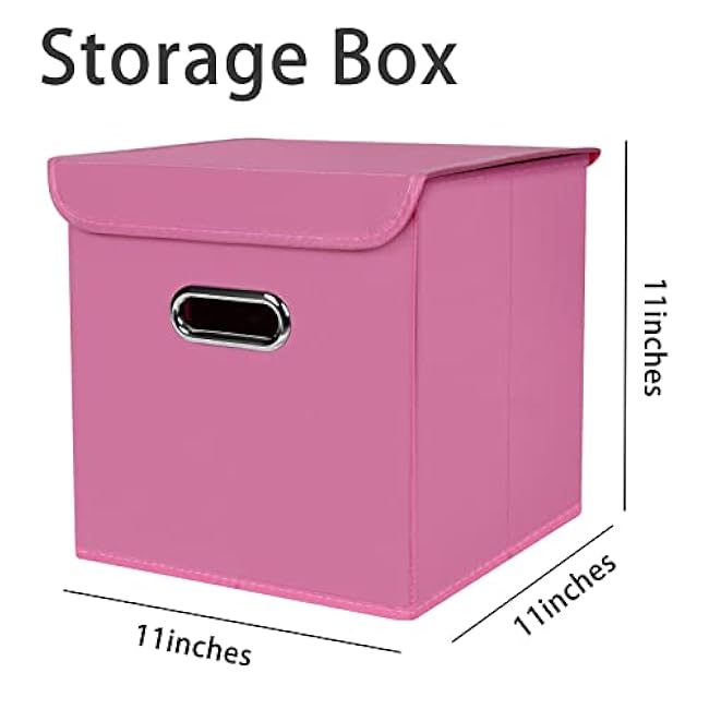 Fabric Storage Cube Bins with Lids Closet Organizers collapsible storage bins basket with Handles for Home,Storage Boxes for Organizing,3 Pack,(Pink)