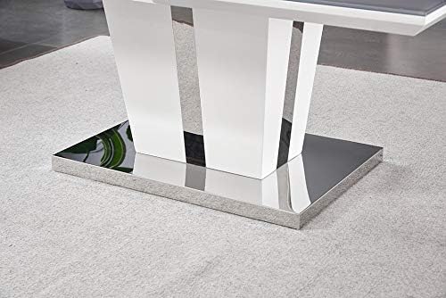 Grey/Black Glass Top and White High Gloss Rectangle Contemporary Designer Coffee Table for Living Room, Lounge Furniture (Grey)
