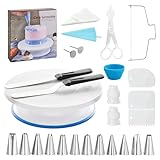 Cake Decorating Tools Supplies Kit - 82Pcs Baking Accessories with Turntable Stand Leveler 12 Piping Tips 52 Bags Icing Comb Scrapers Spatulas Cupcake Cookie Frosting Fondant Bakery Set for Beginners