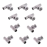 OdiySurveil (TM) 10Pack T Shape BNC Male Jack to Double Female Plug Tee Connector Splitter
