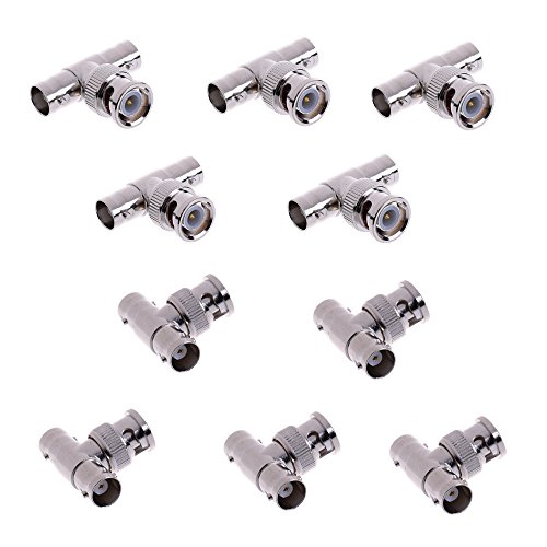 OdiySurveil (TM) 10Pack T Shape BNC Male Jack to Double Female Plug Tee Connector Splitter