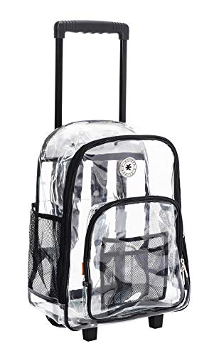 K-Cliffs Rolling Clear Backpack Heavy Duty Bookbag Quality See Through Workbag Travel Daypack Transparent School Book Bags w/Wheels Black2