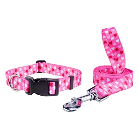 SLZZ Valentine's Day Dog Collar Leash Lead Set/Heavy Duty Adjustable for Small Medium Large Dogs-S Cover