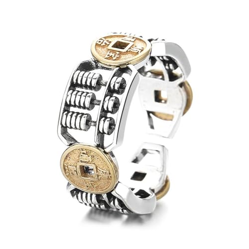 Caiduoduo Bague de perles abaques en cuivre de style ethnique Personnalité des hommes et des femmes en détresse anneaux réglables