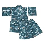 甚平 子供 男の子 [なごみや] 男の子 甚平 古典柄夏祭り 夕涼み 花火 部屋着 ルームウェア パジャマ キッズ 90cm 雲龍_青緑