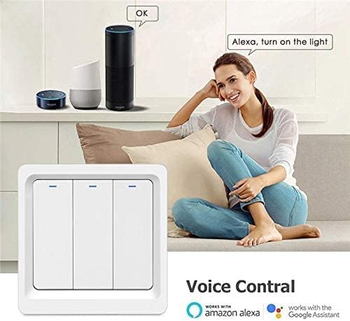MOES WiFi Smart Light Switch, Neutral Wire Needed, Push Button Smart Switch Wall Switch, Works with Smart Life/Tuya APP Remote Control, Alexa Google Home for Voice Control, 3 Gang White