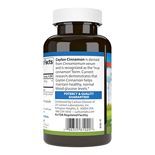 Carlson - Ceylon Cinnamon, Cinnamon Supplements, 500 Mg, Maintains Normal Blood Glucose, Cinnamon Extract Pills, Ceylon Cinnamon Capsules, 90 Capsules #TOP2