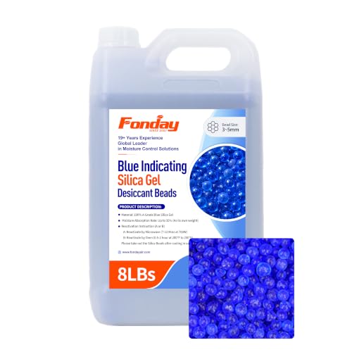 8LBS Fonday Premium Moisture Indicating Silica Gel Desiccant Beads (Blue)