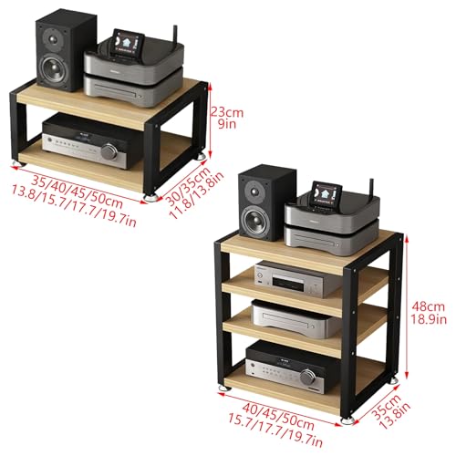 2-poziomowy stojak na media AV, otwarta szafka do przechowywania i sprzętu stereo, mała czarna półka na wzmacniacz, odtwarzacz CD/DVD, 45 x 35 x 23 cm, rozwiązanie kina domowego