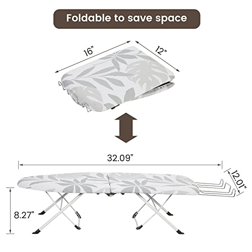 STORAGE MANIAC Tabletop Ironing Board with Iron Rest, Portable Ironing Board with Cover and Pad, Compact Space Saving Foldable Countertop Ironing Board for Home Supply, Dorm, Travel - Leaf - Thumbnail 2