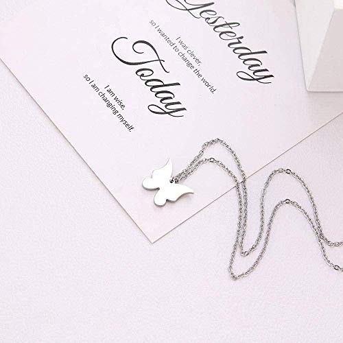 Preisvergleich Produktbild Halskette Edelstahl Halskette Für Frauen Schmetterling Choker Kette Anhänger Gold Halsketten Engagement Schmuck-Silber