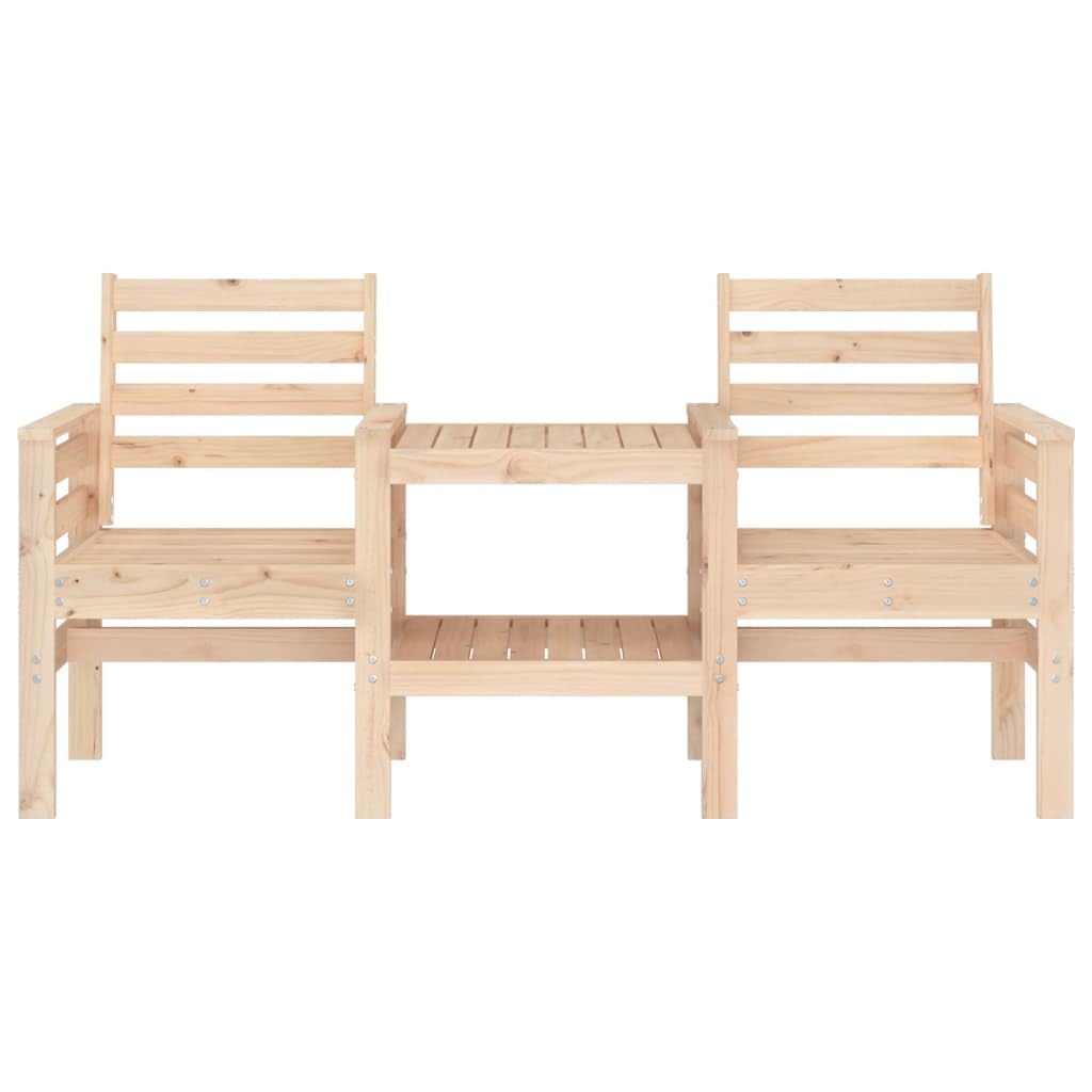 Gartenbank mit 2 Sitzplätzen aus massivem Kiefernholz mit integriertem Tisch, Armlehnen und Rückenlehne für Weinglas, Snacks oder Kaffee, Latten-Design verhindert Wasseransammlung, Kapazität