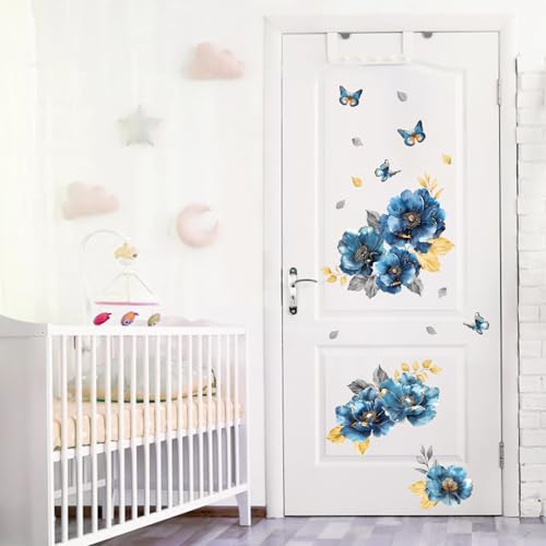 Vinilo decorativo floral azul 35x12 pulgadas para pared miniatura 5
