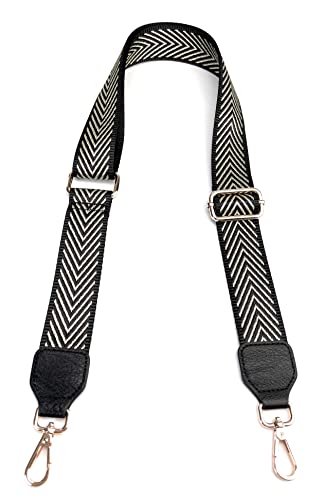 Black Bag Strap with Light Gold Buckles 1-1/2 Inch Wide Universal Replacement Adjustable Shoulder Strap Belt for Shoulder Bags Messenger Purse Crossbody Bag