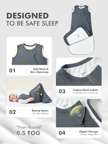 Image of HAPIU Unisex Rayon Made from Bamboo Baby Sleep Sack TOG 0.5, 2-Way Premium Zipper, Wearable Blanket