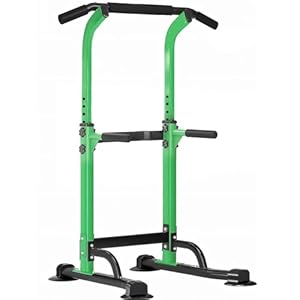 SogesPower Power Tower Dip Station Pull Up Bar voor Home Gym Verstelbare Hoogte Krachttraining Workout Apparatuur, Pull Up Bar Station, Groen
