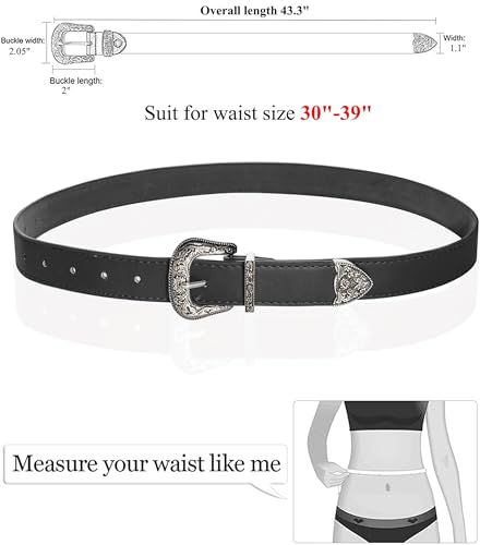 Image of Western-Leather-Belts-Women Vintage Waist-Belts with Hollow Out Flower