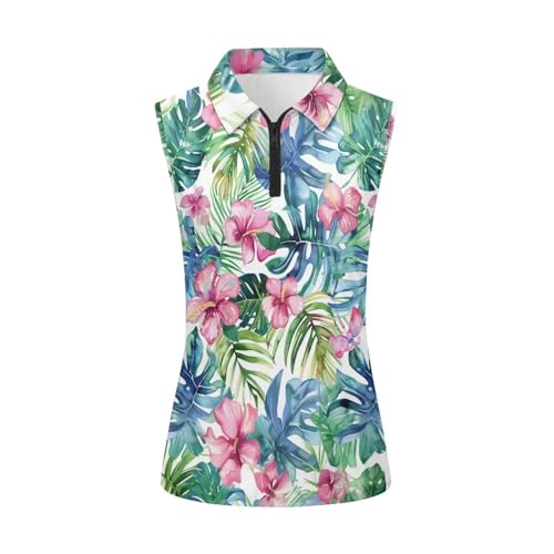 YEXIATODO Golf Sleeveless Tops for Women Racerback Summer Clothing Athletic Polo Golf Outfits Tennis Tank Top,XS-2XL, Tropical Floral, L