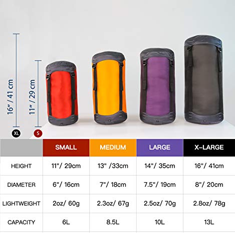 Litume Compression Stuff Sack, Water Resistant Lightweight Sleeping Bag Compression Sack with Drawstring Closure for Camping, Hiking, Backpacking, Traveling, 6L, 8.5L, 10L, 13L (Orange/Medium-8.5L) - Thumbnail 2