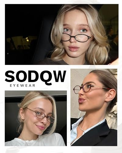 Image of SODQW Titanium Oval Blue Light Glasses for Women, Trendy Small Office-Siren Bayonetta Glasses with Clear Lens