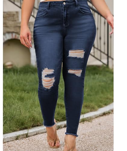 LALAGEN Women 2025 Plus Size Skinny Jeans Stretchy High Waisted Ankle Jean Destroyed Ripped Denim Pants 1X-5X4