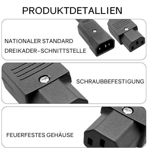 Powice 4 pcs Kaltgerätestecker AC 250V C14,Kaltgerätebuchse, Buchse Stromanschluss 10A 3 Polig IEC 320 Kaltgerätestecker für Computer Netzanschluss-Verlängerung,Kaltgeräteverlängerung,Männlicher Kopf