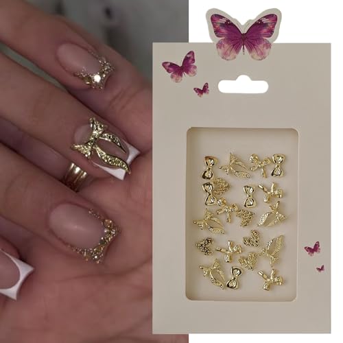 S.A.V.I 3D Gold Bow Nail Art Charms – 20 Pcs Stylish Alloy Nail Decorations for Women & Girls | Mixed Designs for DIY Nail Art, Extensions, Gel Nails & Salon Use | Lightweight Nail Jewelry