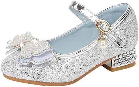 TRHEDL Toddler Little Kid Girls Dress Pumps Glitter Sequins Princess Bowknot Low Heels Party Dance Shoes Rhinestone Sandals Little Girl Slipper Boots Cute (Purple #2, 4.5 Years)