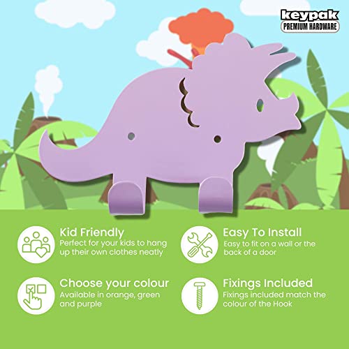 keypak Kids Dinosaur Double Coat Hooks, Door Wall Mounted Metal Decorative Hooks for Boys & Girls - Image 2